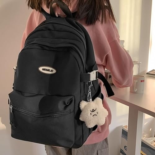 Miniatura 4 de Mochila Kawaii con bonitos accesorios estéticos, estilo casual, bolsa para laptop, impermeable, mochila de viaje para mujer, Negro -, Mochilas