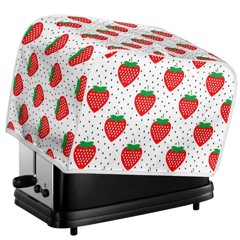 Kuiaobaty Red Strawberry Print Cover for Toaster 2/4 Slice, Black Dots Washable Bakeware Protector, Anti Fingerprint Protection