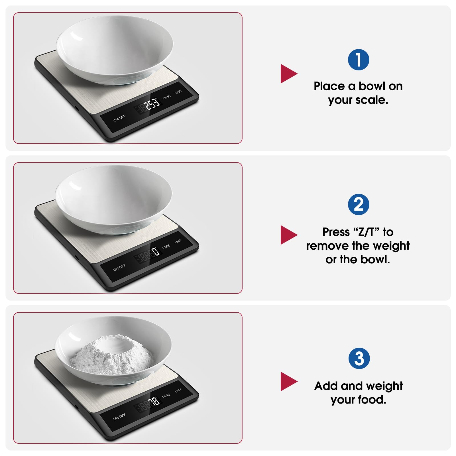 Mik-Nana Bilancia digitale da cucina con 6 unità funzione tara e display LCD, 5 kg in acciaio inox, peso grammi e once per cottura, cottura e preparazione dei pasti (batterie incluse)
