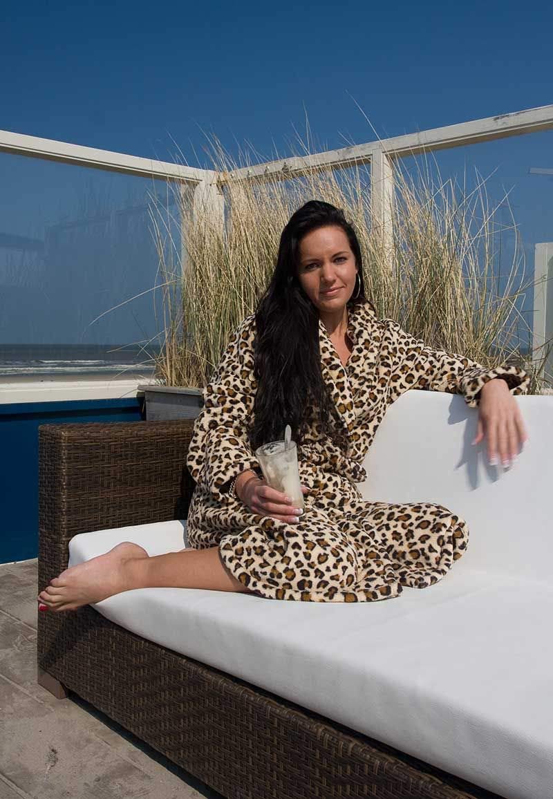 Badrock Tiger Bademantel mit Namen Bestickt - Fleece - Tierdruck - Herren und Damen - Morgenmantel mit Stickerei personalisiert - Panther Panter