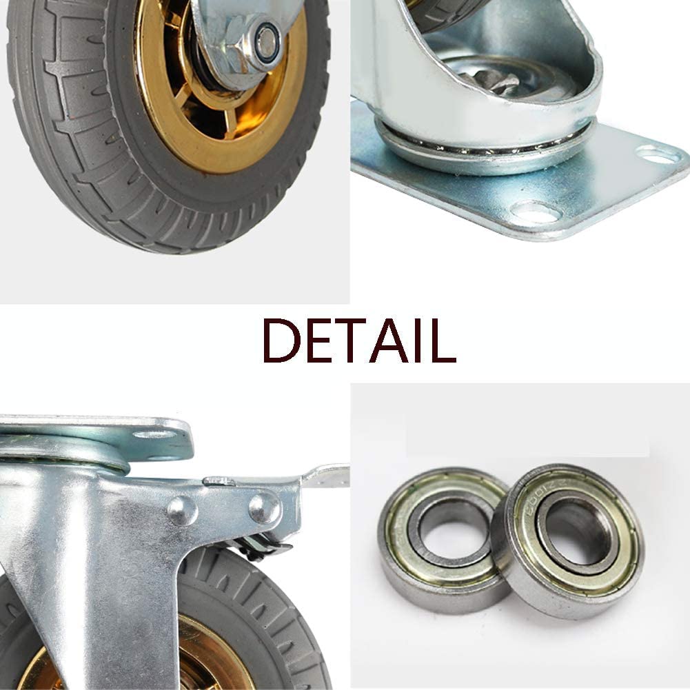 Plattenrollen 3 Zoll 4'' 5'' Schwerlastrollen Gewinde M12 Gummi Silent Industrial 300 kg Dämpfung Lenkspindel Lenkrollen, Transport mit Bremse Universal Factory Hotel Trolly Qui-Rollen (Farbe: (Grau