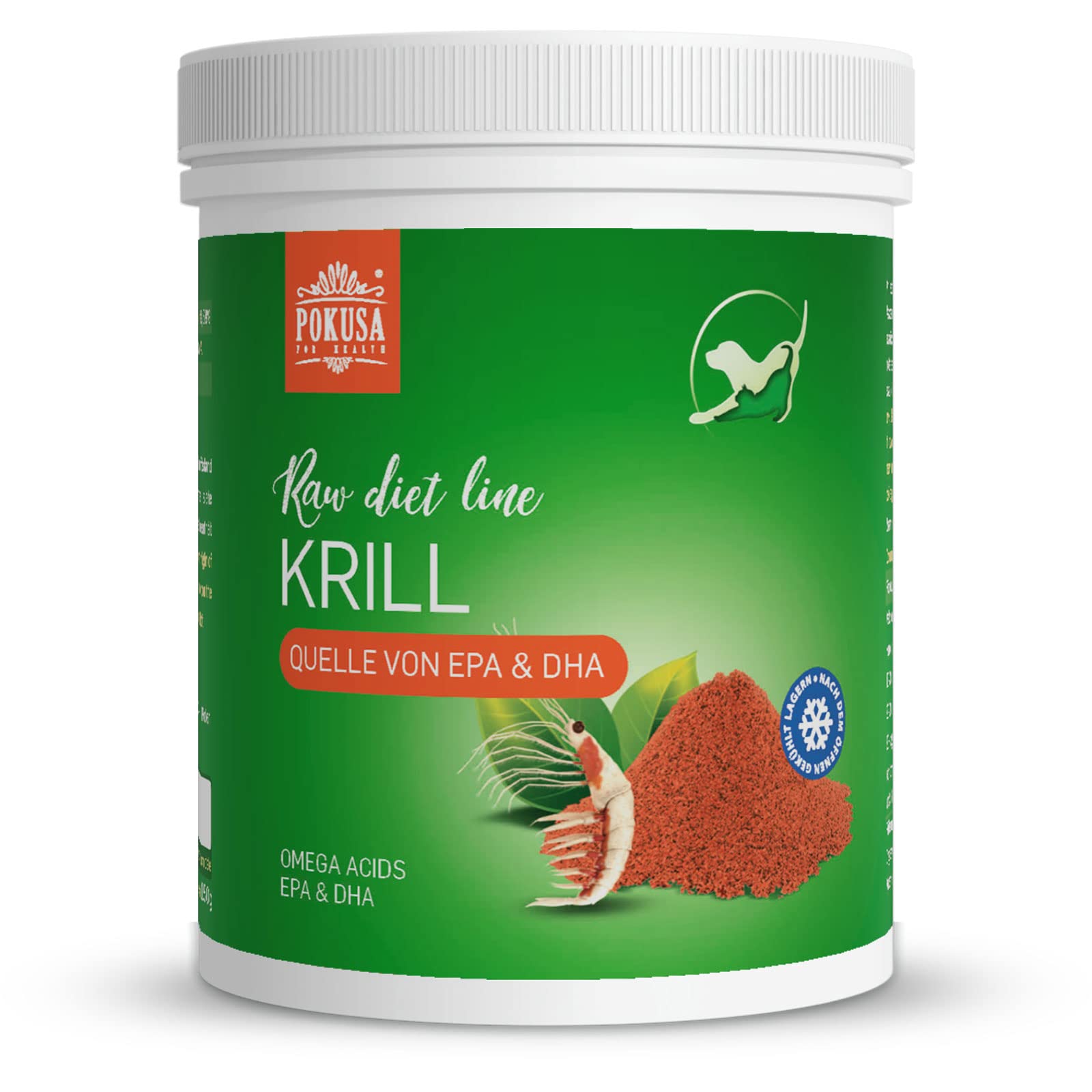 POKUSA - RawDietLine Antarktischer Krill | Pulver Barf-Ergänzung | Reich an Omega-3 & Astaxanthin | Für Hunde & Katzen | (700 g)