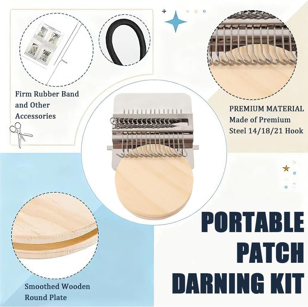 2PCS Darning Patch Maker, Darning Kits, Knit Patch Crochet Kit Portable 2.0 Kit Weaving Knitting Kit for Beginners (10Hooks) Tool Set for Beginners