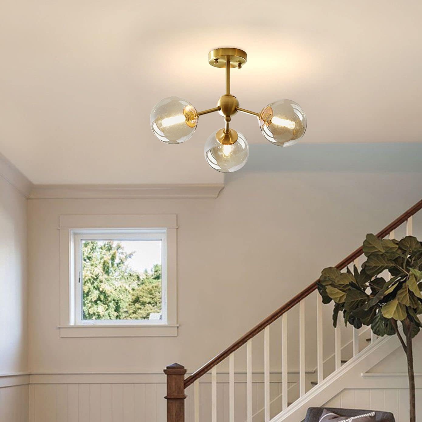 70% Off Everything KCO Lighting Sputnik Design Ceiling Light Brass 3-Light Globe Shade Pendant Hanging Kitchen Island Flush Mount Light Fixture(3 Lights)