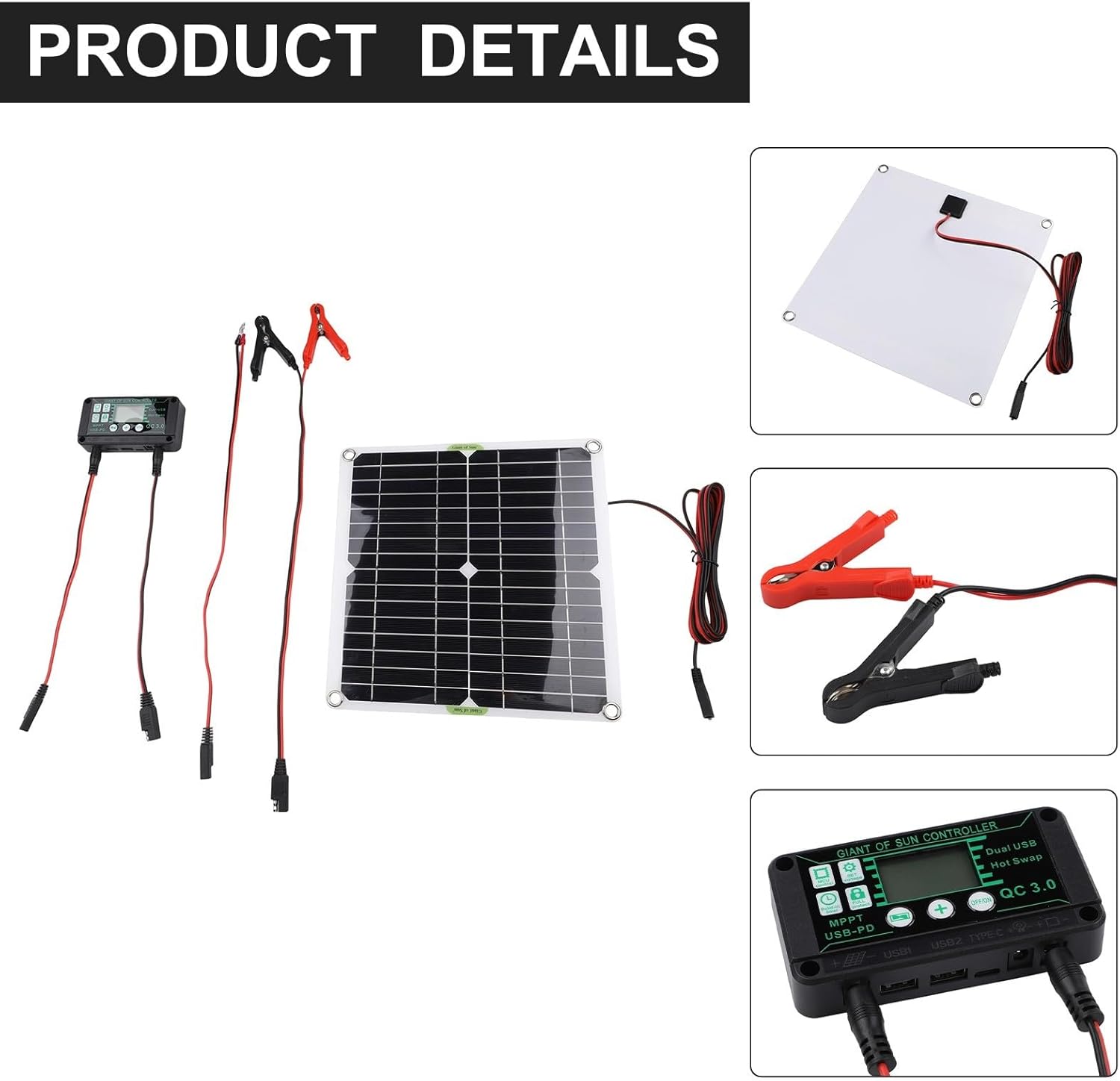 Solar Battery Charger 20W For 12V System With Smart Trickle Charging, Fit For Car, Boat, RV, Motorcycle