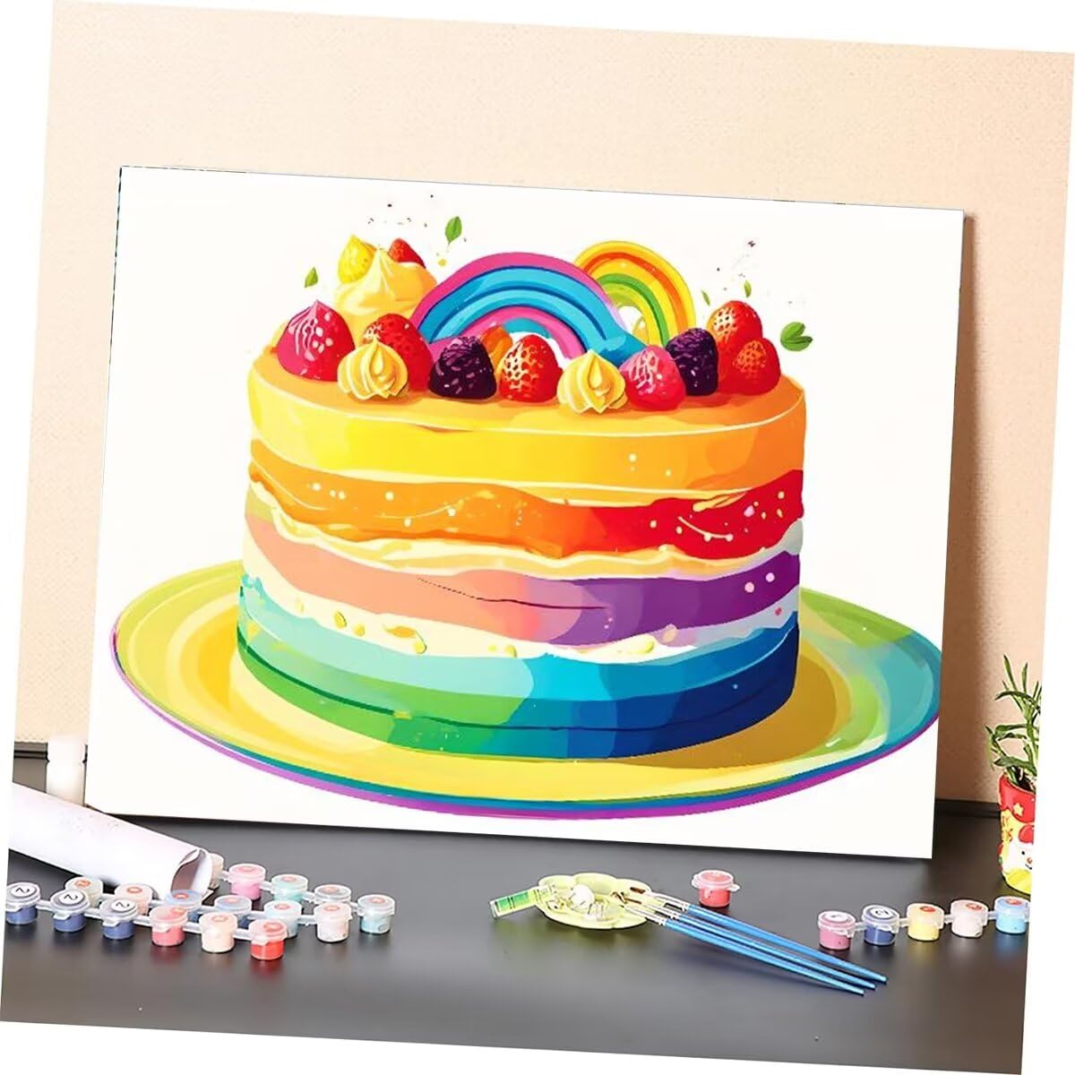 Malen Nach Zahlen Erwachsene Bunte Torte Malen Nach Zahlen Eigenes Bild, DIY Malen Nach Zahlen Kinder Ölgemälde Set für Anfänger mit 3-Pinseln und Acrylfarbe für Home Wand Dekor 100X135cm I-6291