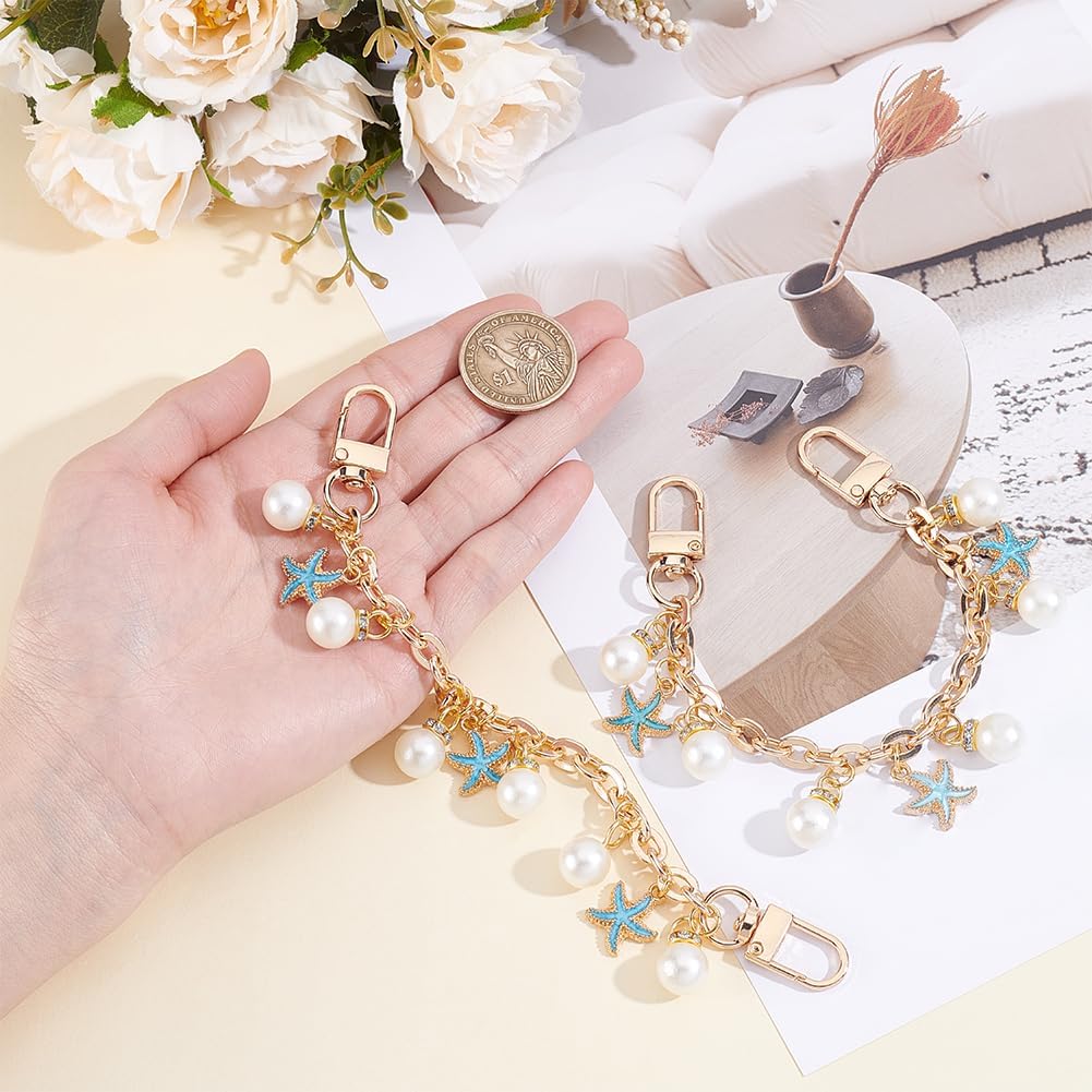 Beebeecraft 1 Box 2Pcs Gold Bag Chain Charms for Handbags 8 Inch Pearl Purse Extender Chain Ocean Starfish Summer Strap Replacement with Swivel Clasps for Handbag Crossbody Shoulder Bags Clutches