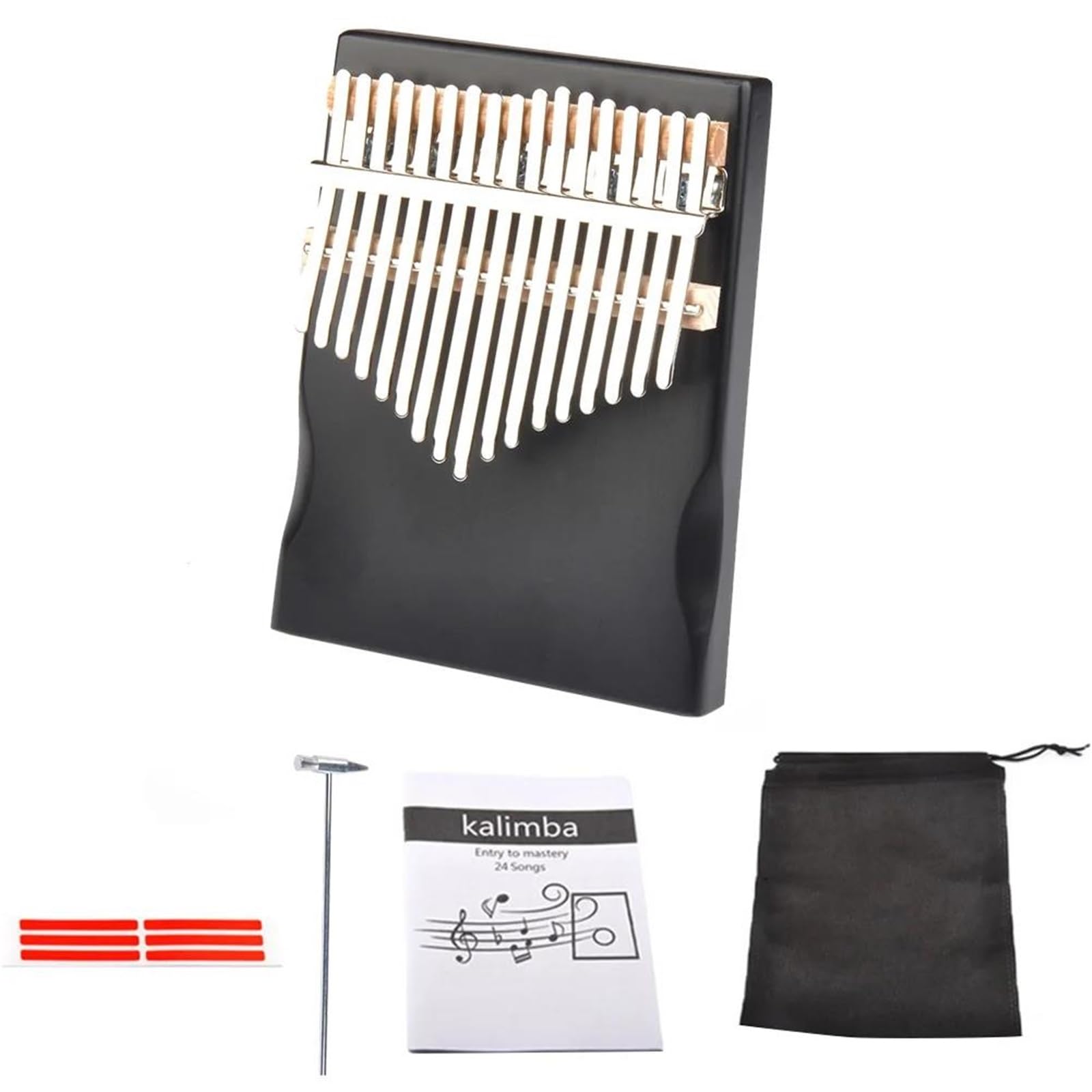 Piano De Pulgar Piano De Pulgar De Madera Kalimba De 17 Teclas Con Herramienta De Afinación Pegatina Partituras Suministros De Instrumentos Agradables(Set)