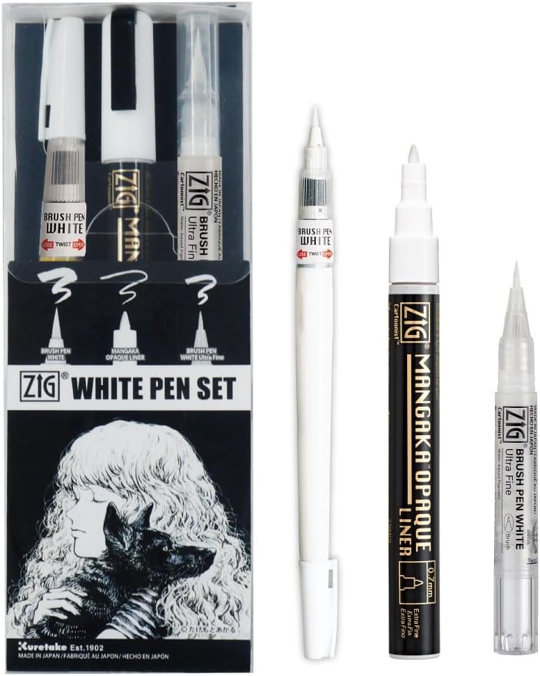 Kuretake ZIG INKTOBER SPECIAL 3pcs set, ZIG WHITE PEN SET, IKTB-24/3V