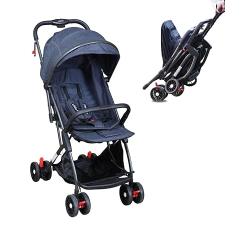 Little Pea Tour Foldable Baby Stroller for 0 to 4 Year olds | One-Touch Button Fold, Reversible Handle, Travel-Friendly Pram with 5-Point Safety Harness, Reversible Handle, Large Storage & 360 Swivel Wheels-Blue