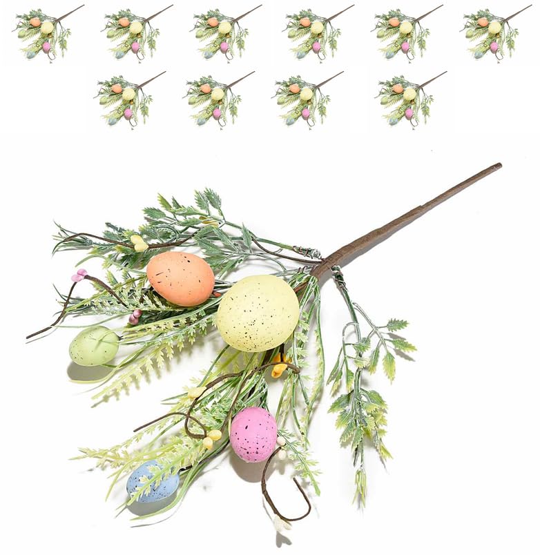 Gruppo Maruccia - Rametti Pasquali con Foglie e Uova - Fiori Artificiali per Composizioni, Decorazioni e Ghirlande Fai da Te - 10 Pezzi