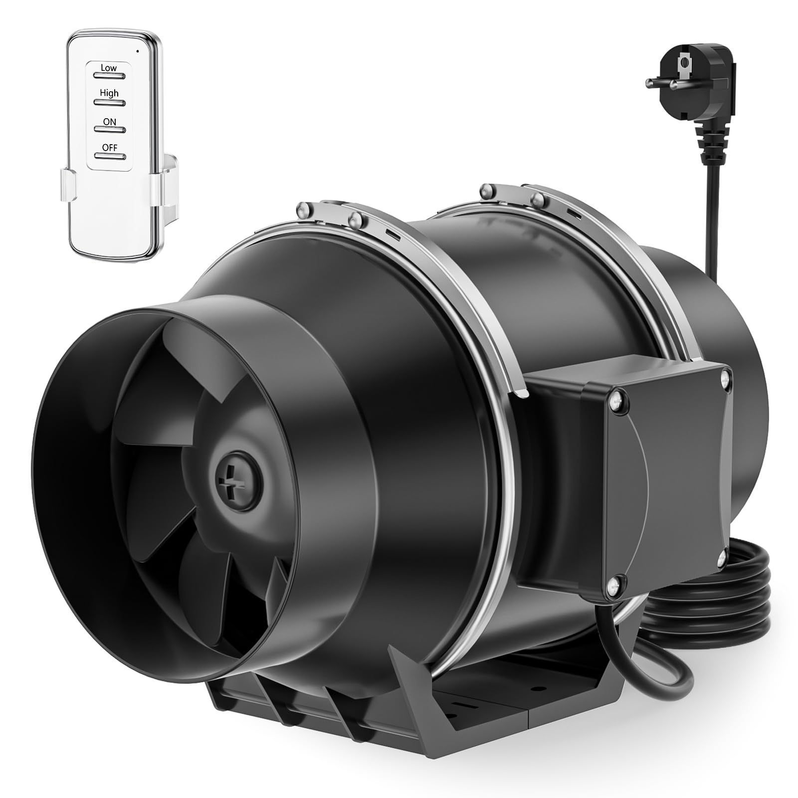 HG Power 100 mm Rohrventilator 2-Stufen Steuerung, Inline Rohrlüfter 100mm, Abluftventilator 220 m³/h mit EU-Stecker für Growzelt, Gewächshaus, Garage, Küche, Pilzzucht