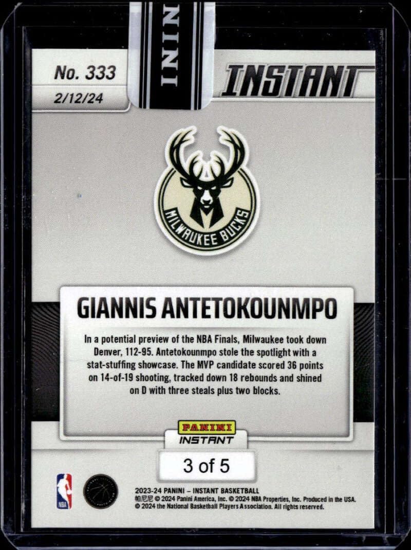 GIANNIS ANTETOKOUNMP SP 2023-24 Panini Instant VersiColor 3/5 Bucks #333 NM-MT Basketball