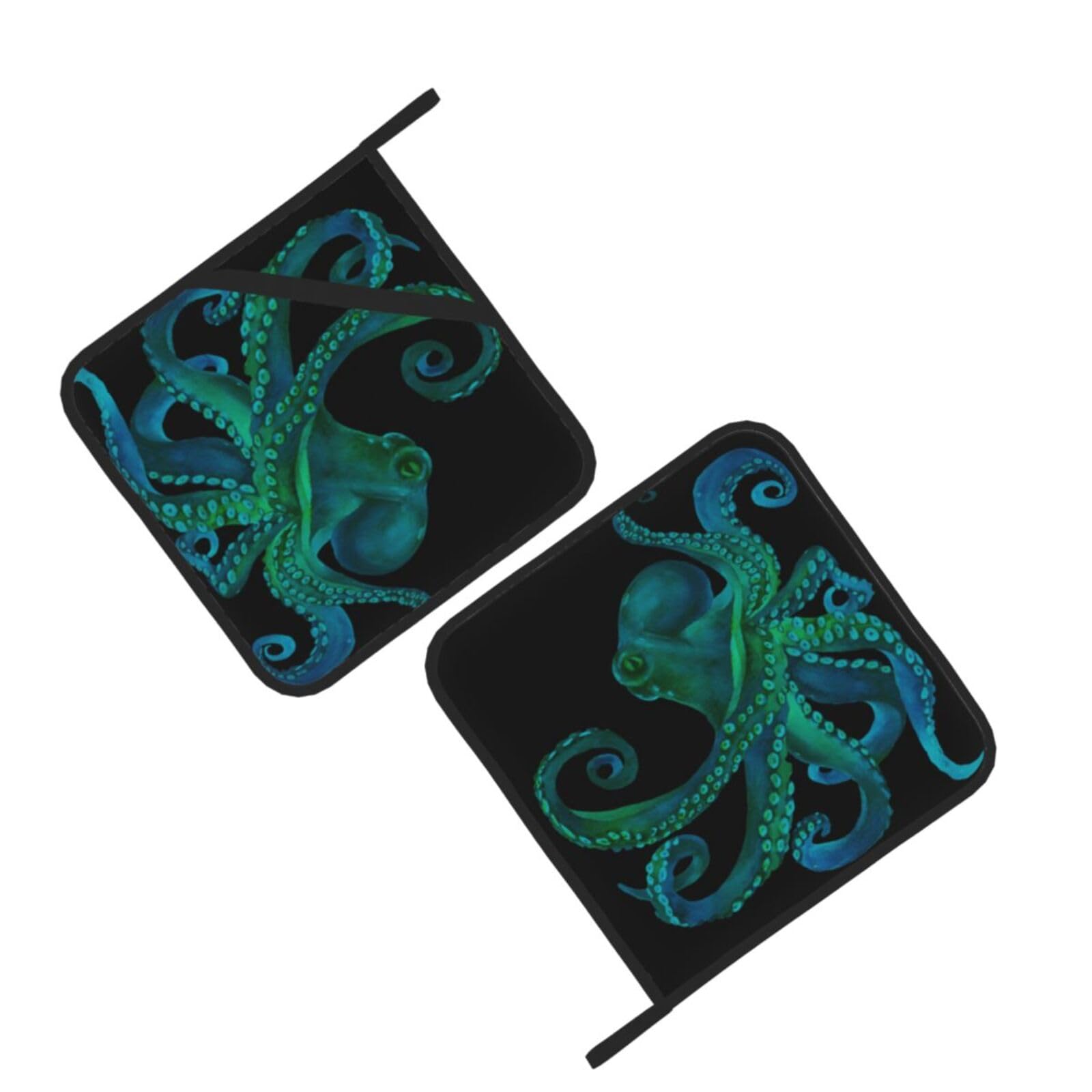 Blue Octopus Printed Oven Pot Holders Set of 2 Pcs Heat Resistant Kitchen Microwave Potholders for Cooking Baking Grilling