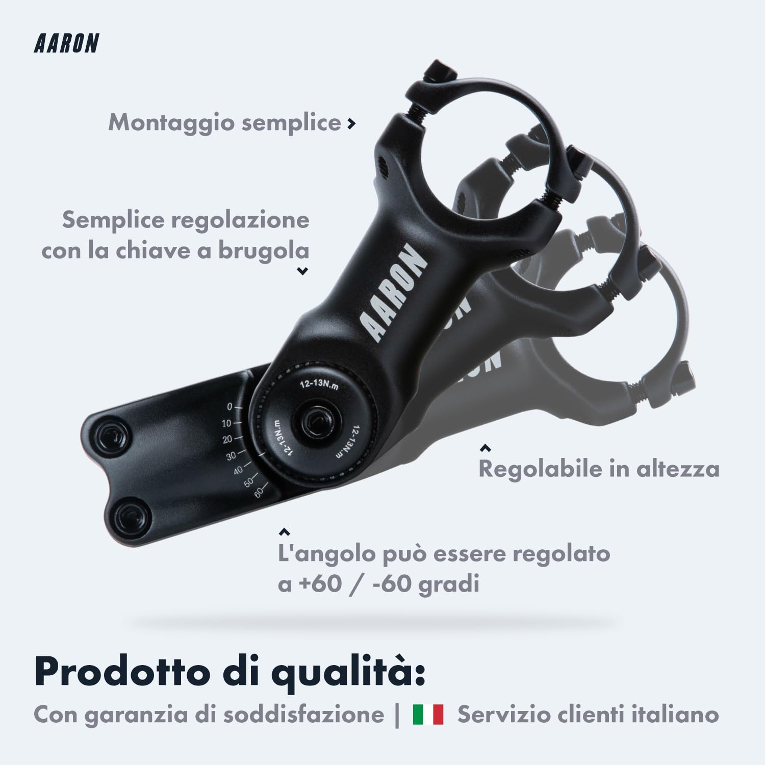AARON Stem manubrio manubrio bicicletta in alluminio con angolo di 35° per una seduta ergonomica, attacco manubrio da 110 mm, adatto per bici da trekking, bici elettriche, bici da città, bici da