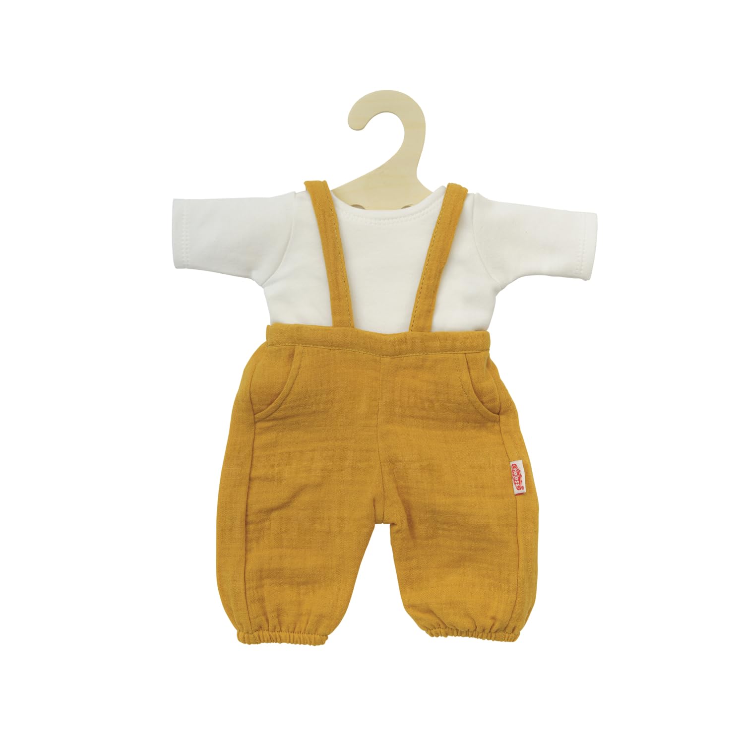 Heless 1415 Doll Clothes Made of 100% Organic Cotton, 2-Piece Set with Dungarees in Honey Yellow and White T-Shirt for Dolls and Cuddly Toys Size 28-35 cm
