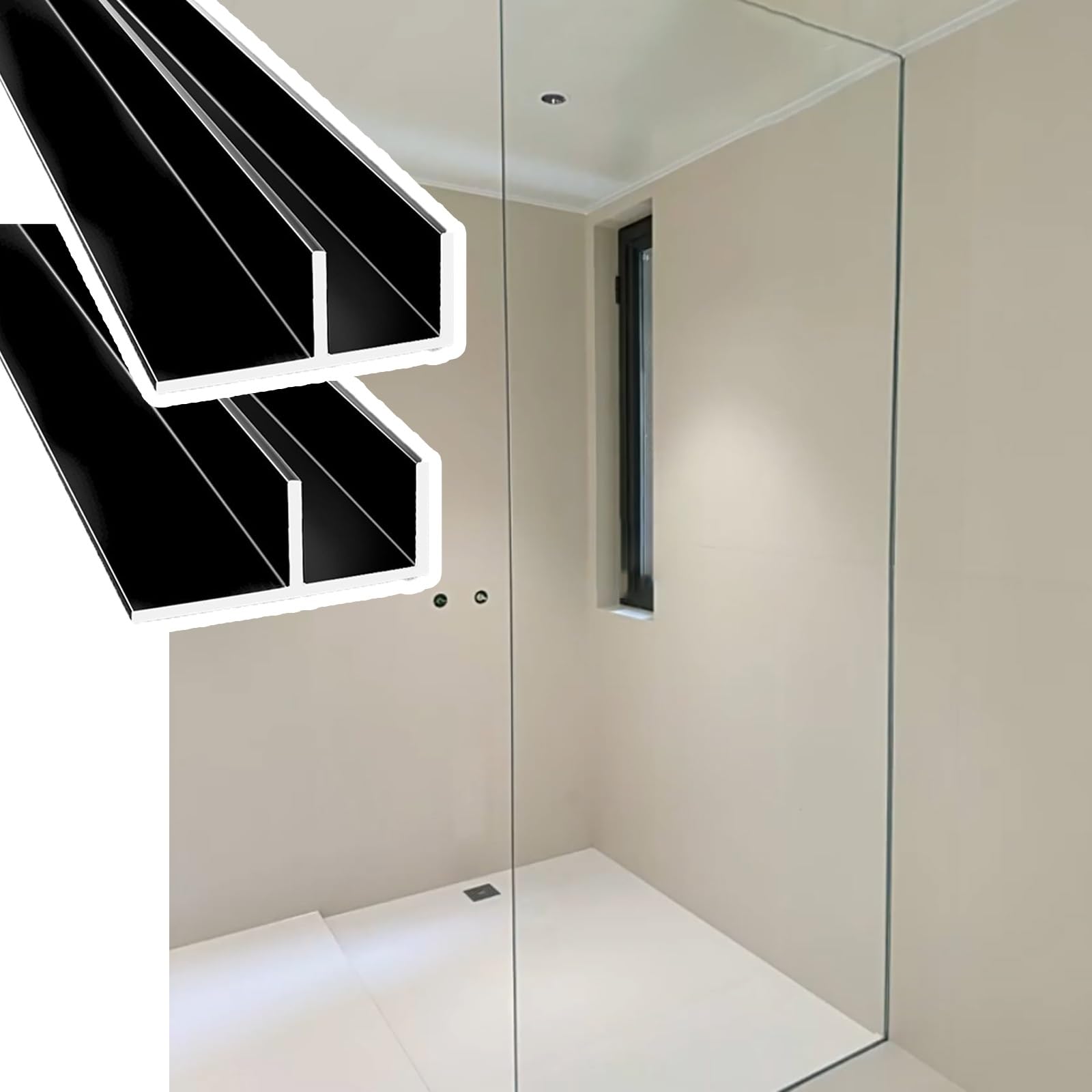 Djphofs 2Pcs Waterproof Hidden Glass F-Channel Profile, Metal F Shaped Groove Glass Matte Black Bathroom, Multi-Purpose Shower Door Bottom Guide F-Channel(,L1.5m(59In) W13.2mm(0.52In))