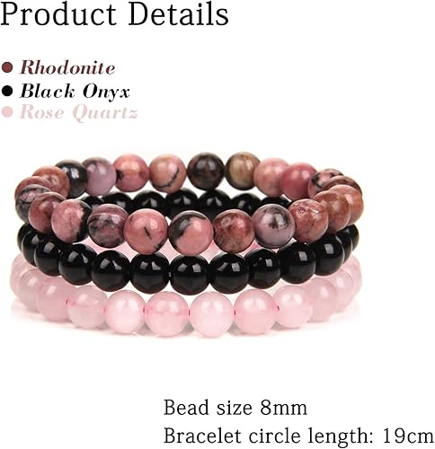 Miniatura 5 de 3 pulseras de cristal curativo para mujer de 0.315 in de piedra natural con cuentas elásticas de amatista, regalos de joyería