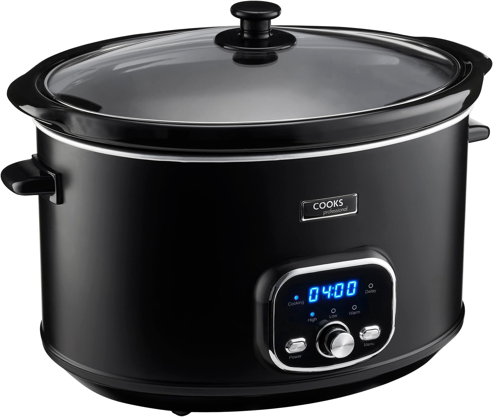 Digital Slow Cooker 8 Litre with Glass Lid, Cool Touch Handles, Dishwasher Safe Bowl, 2 Heat Settings & Keep Warm & Delay Functions | X-Large One Pot Cooking Machine | Black