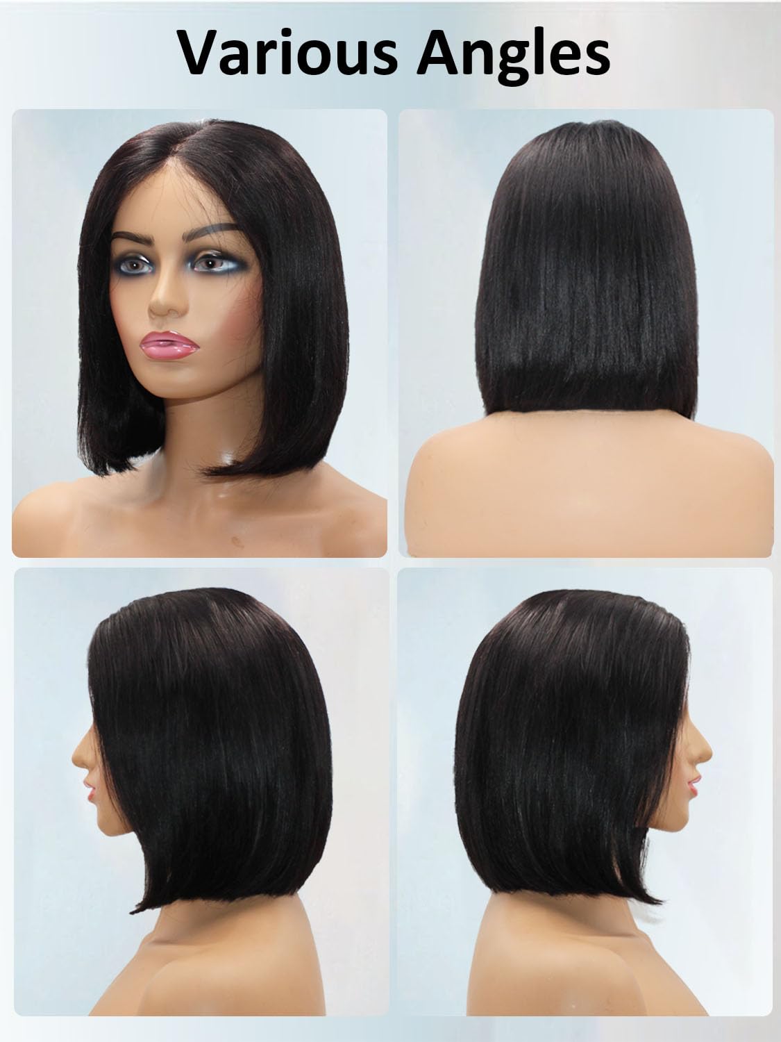 Wear and Go Glueless Wigs Human Hair Pre Plucked Pre Cut Middle Part Bob Wig Human Hair 5x5 HD Lace Closure Wig Glueless Short Bob Straight Wigs For Black Women Natural Black 10Inch