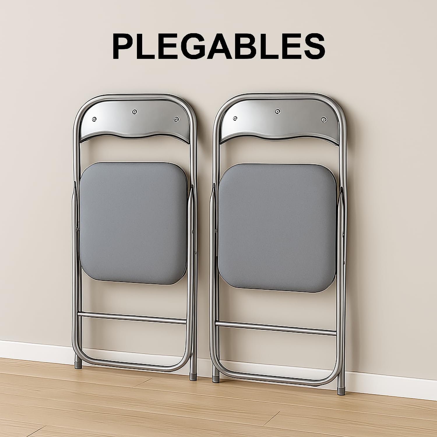 TIENDA EURASIA – Sillas Plegables | Pack de 6 | Material Estructura de Metal y Cuero Sintético | Asiento Acolchado | Respaldo Extendido | 44x48x80 cm | Color Gris