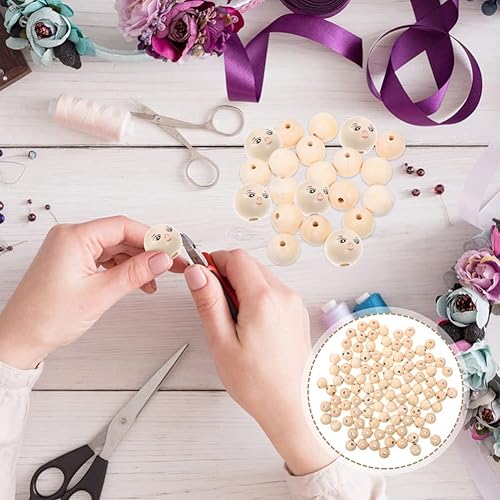 Miniatura 9 de 50 cuentas de madera con cara sonriente, bolas de cara natural, cuentas de madera para hacer joyas, pulseras, collares, como se muestra