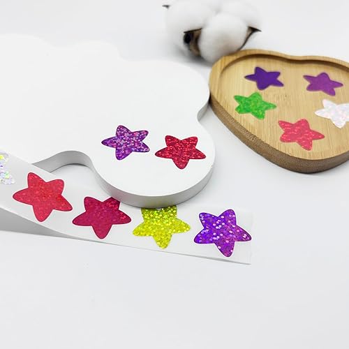 Miniatura 5 de 500 calcomanías redondas de estrellas en rollo con purpurina en forma de estrella para niños, maestros, recompensa, autoadhesivas, rollo de