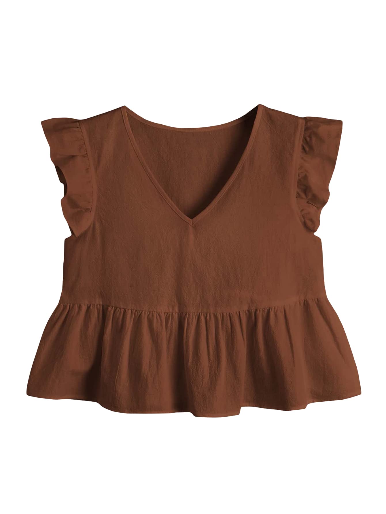 VerdusaWomen's Casual V Neck Butterfly Sleeve Ruffle Hem Peplum Crop Blouse Shirt Top