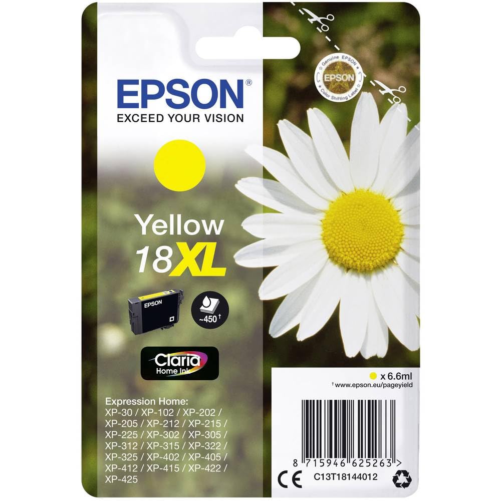Epson 18XL Yellow Daisy High Yield Genuine, Claria Home Ink Cartridge, XL High Capacity