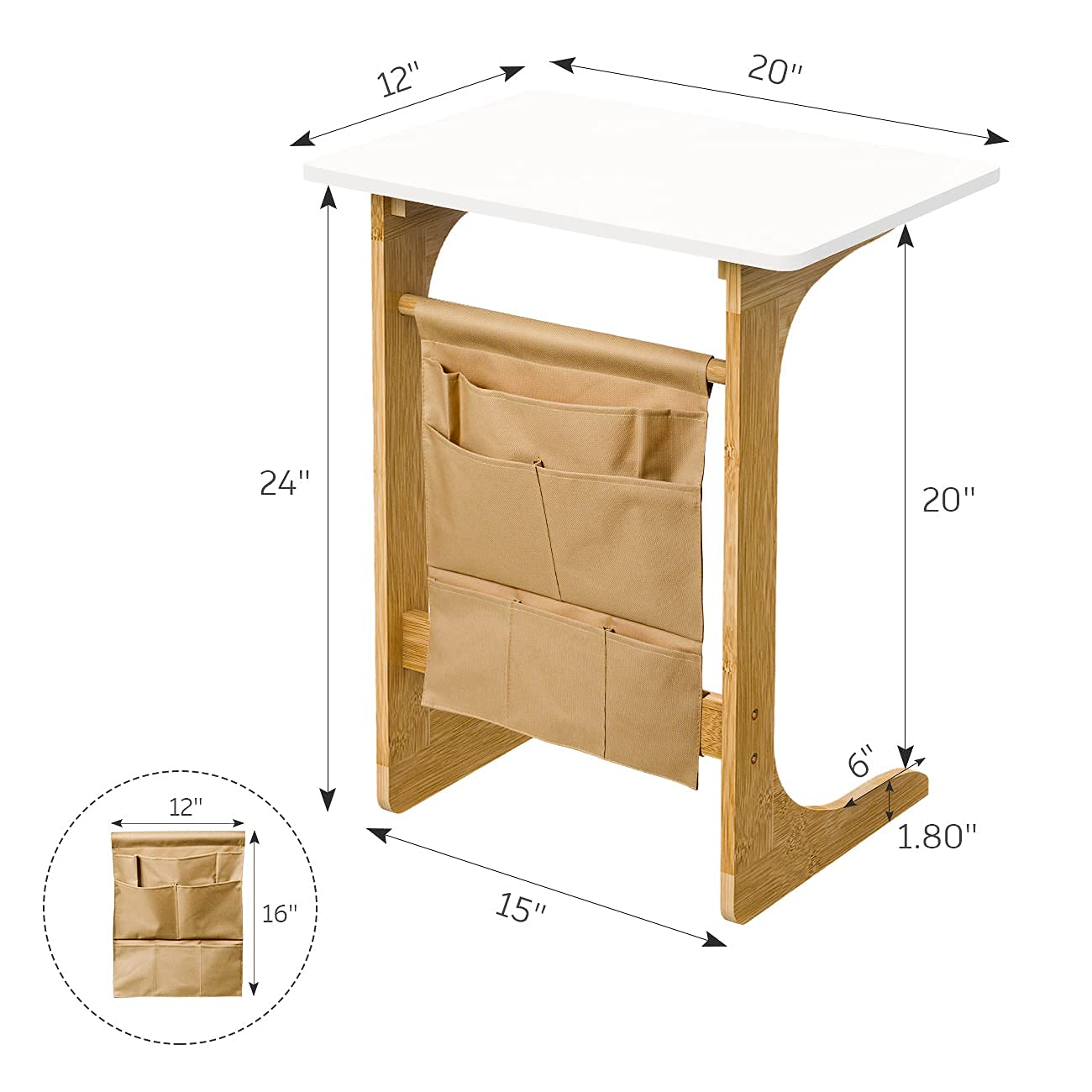 C Table Sofa Side End Table That Slide Under Couch for Small Space