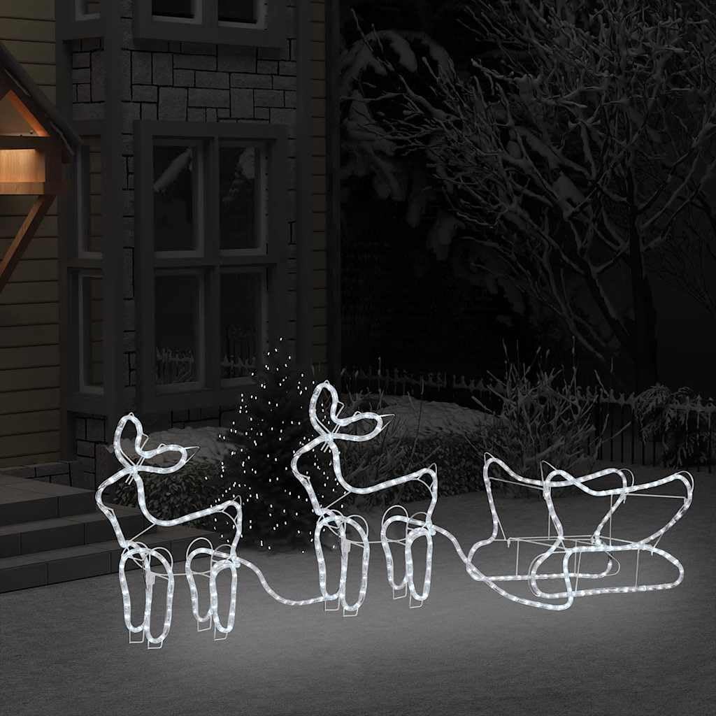 ACAGALA 576 LED Reno con trineo, 16 metros de tubo de luz, 2 unidades de figuras navideñas para exterior e interior, iluminación de Navidad blanco frío para casa, patio, jardín, porche
