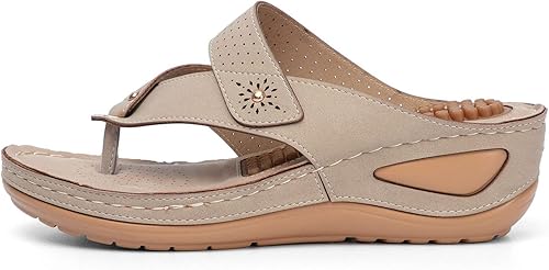 Miniatura 4 de Sandalias de cuña para mujer estilo bohemio cómodas para la playa con diseño floral hueco soporte de arco zapatos de masaje estilo bohemio antiniños