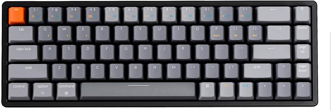 Keychron K6 68-Key Wireless Bluetooth/USB Wired Gaming Mechanical Keyboard, Compact 65% Layout RGB LED Backlit N-Key Rollover Aluminum Frame for Mac Windows, Optical Brown Switch