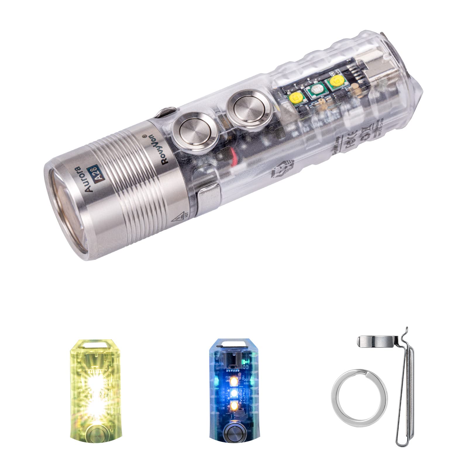 RovyVonA28 Gen 2 1000 Lumens EDC Flashlight, 6500K Cool White LED, USB-C Rechargeable, Dual Button for Momentary On/Lock Mode, Magnetic Clip, Gift for Ourdoor Emergency(365nm/White)