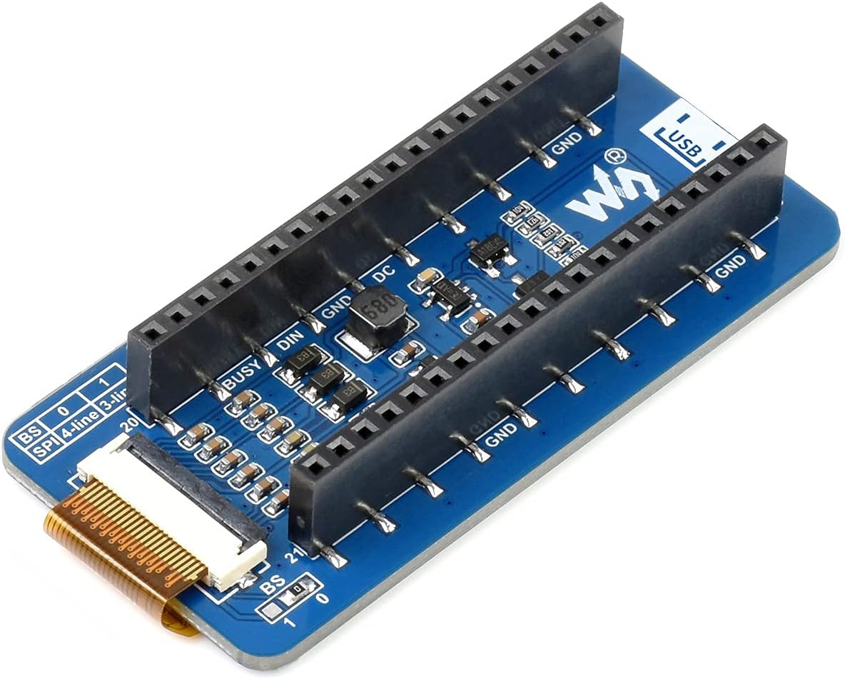 Асты view of the STEMDIY 2.13 inch E-Paper Display Module, showing the female header pins for connecting to a Raspberry Pi Pico.