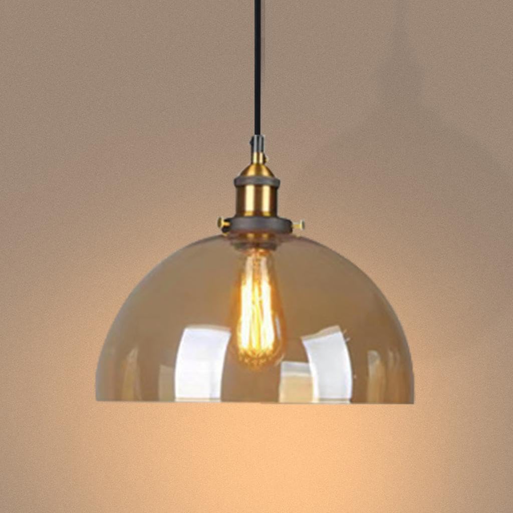 LIGINOK Vintage Pendant Light Industrial Glass Lampshades for Ceiling Lights Amber Light Shades Ceiling E27 Chandelier Adjustable Hanging Lights for Living Room Dining Room Loft,D