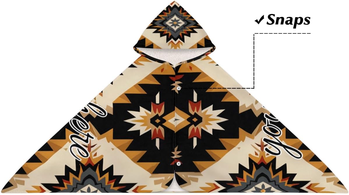 Aztec American Ethnic Abstract Triangular Personalized Kids Beach Towel for Boys Girls, Custom Name Hooded Bath Towel Quick Dry Absorbent Beach Blanket Pool Swimming Towels