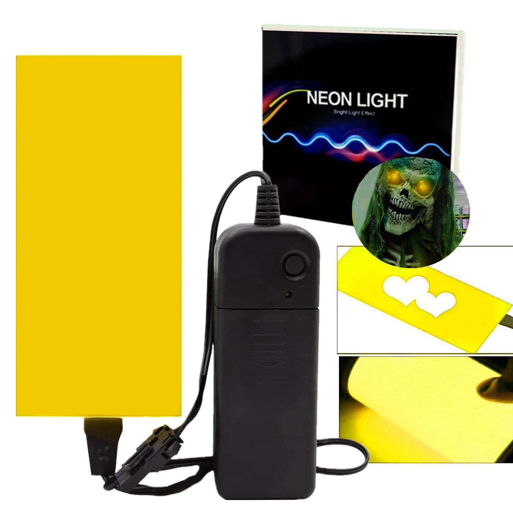 Flexible Led Panel,Electroluminescent Panel Sheet EL Tape Cuttable Soft for Mask Eye Cosplay Party Decor DIY-Continuous/Slow Flash/Fast Strobe 12x5cm Yellow