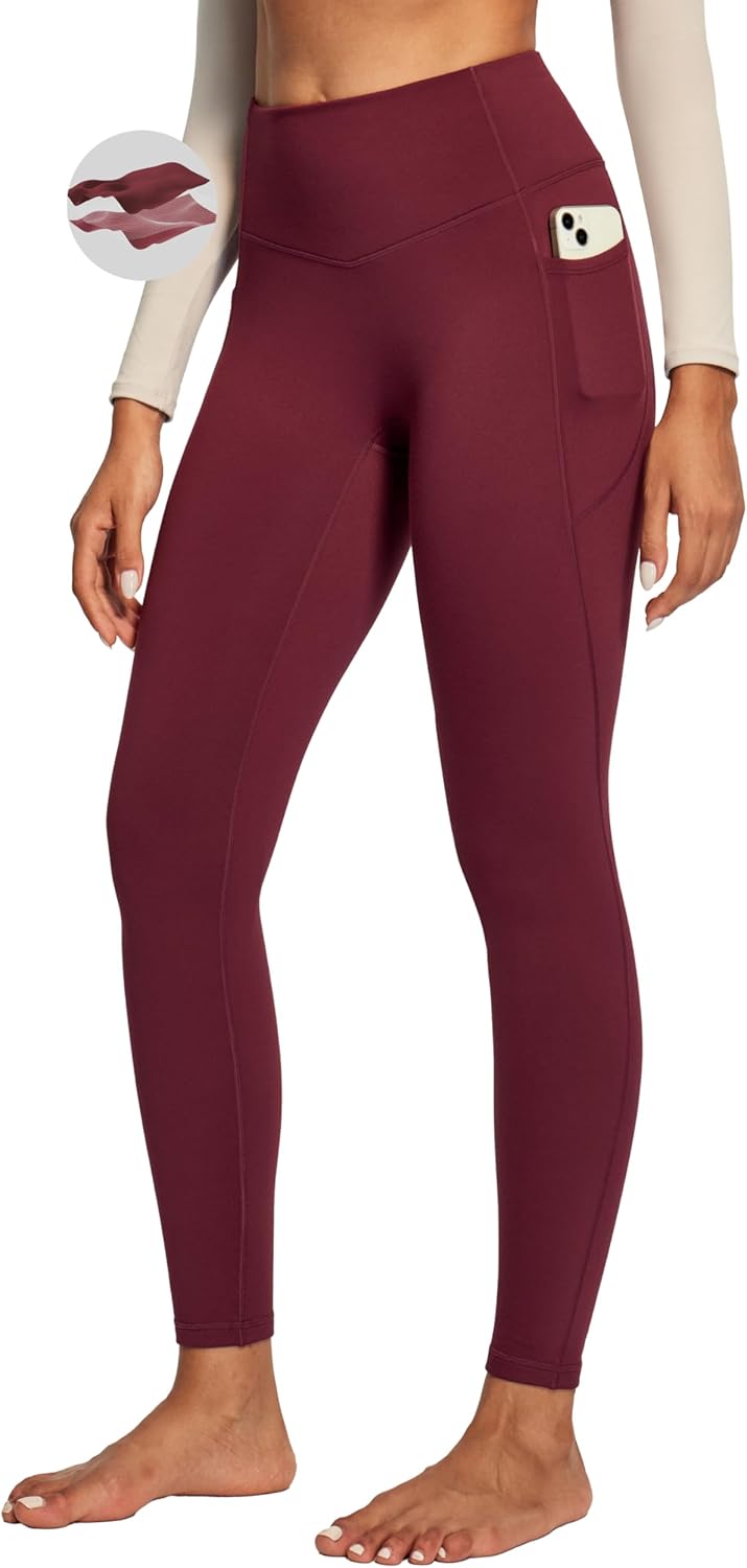 Heathyoga Fleece Lined Leggings Women with Pockets Thermal Leggings for Women Tummy Control Warm Winter Pants Yoga Pants
