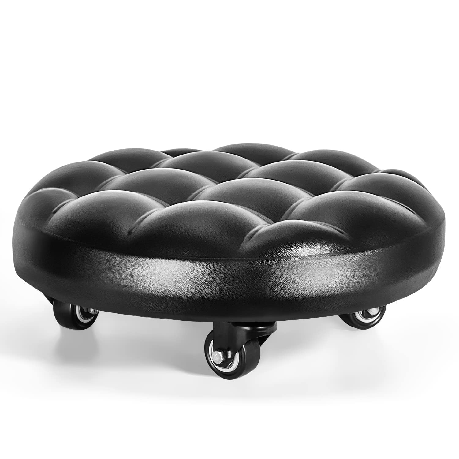 Low Height Rolling Stool with 360° Swivel Caster, PU Leather Seat, Heavy-Duty and Sturdy, Movable Mini Chair for Home Office Garage Shop Fitness Sport