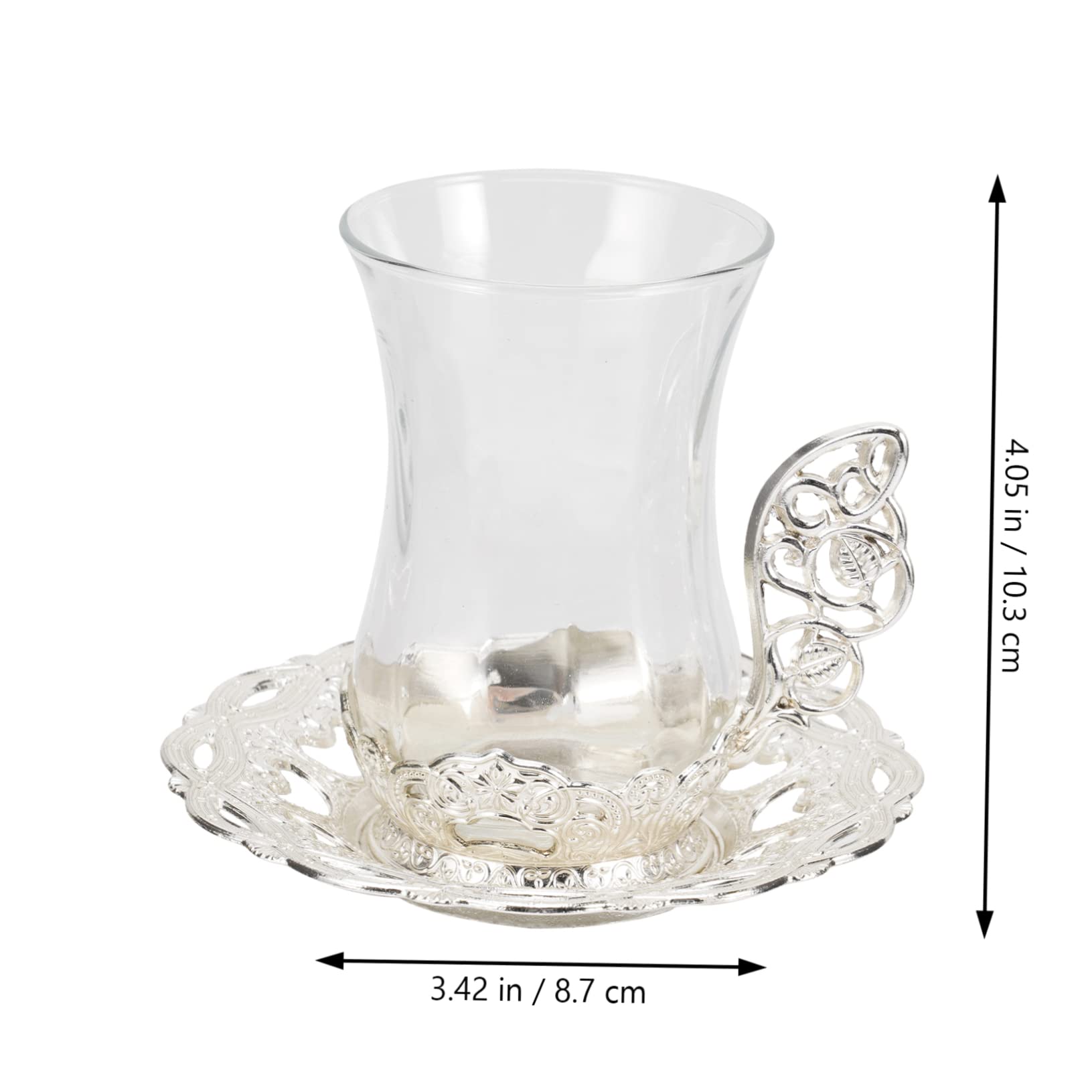2Juegos Taza de Café y Té de Vidrio con Platillo y Cuchara Diseño Elegante y Tallado para Servir Bebidas Calientes Estilo Vintage para Hogar