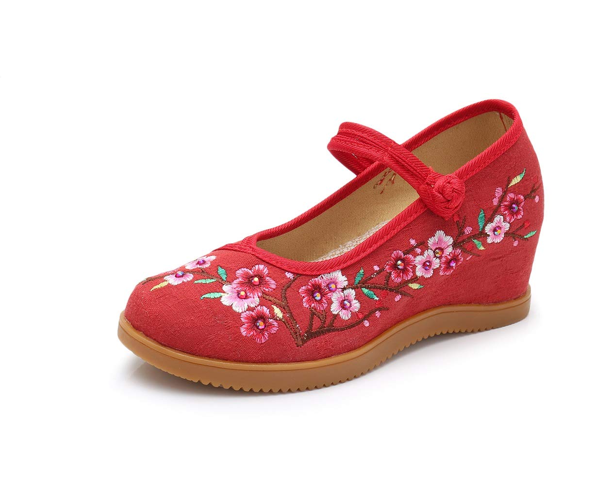 Lazutom Women's Red Chinese Style Embroidery Mary Janes Party Dress Cheongsam Shoes
