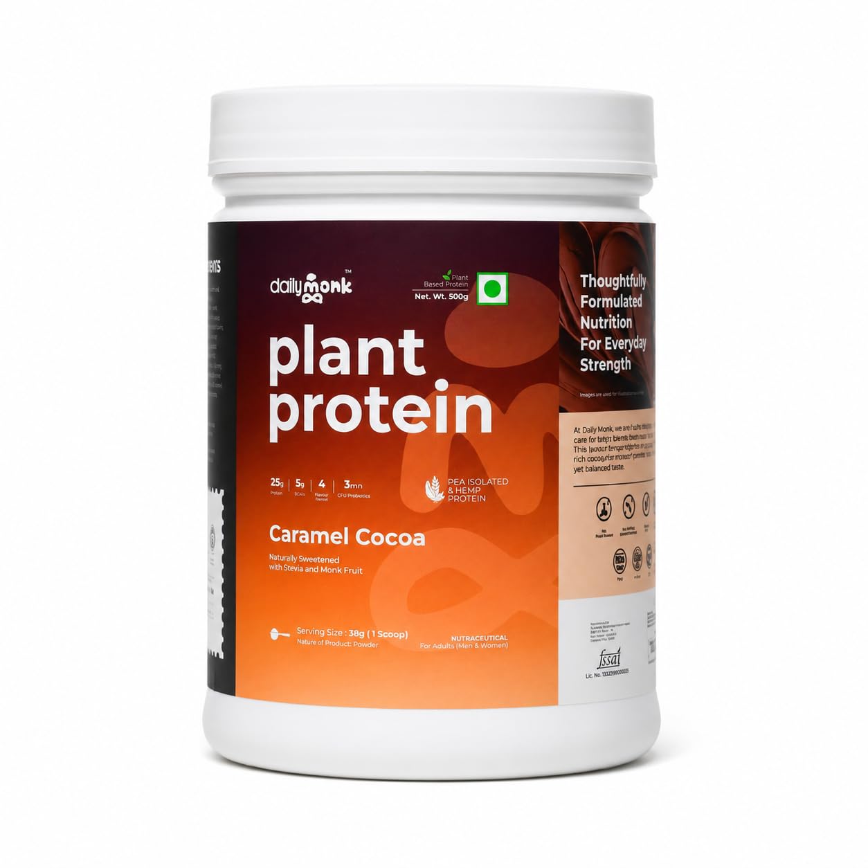 DailyMonk Plant Protein Powder Velvet Vanilla Cinnamon 500g | 25g Protein, 6g Fiber | Pea Protein Isolate | Easy to Digest & Gut-Friendly | Probiotics, Adaptogens & Superfoods | For Men & Women | No Added Sugar — Amazon image 10