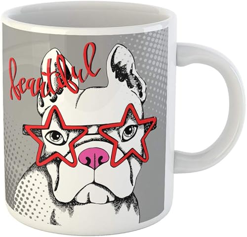 Taza de café con diseño de animales grises, diseño de bulldog francés y perro de pedigrí grande de 11 onzas