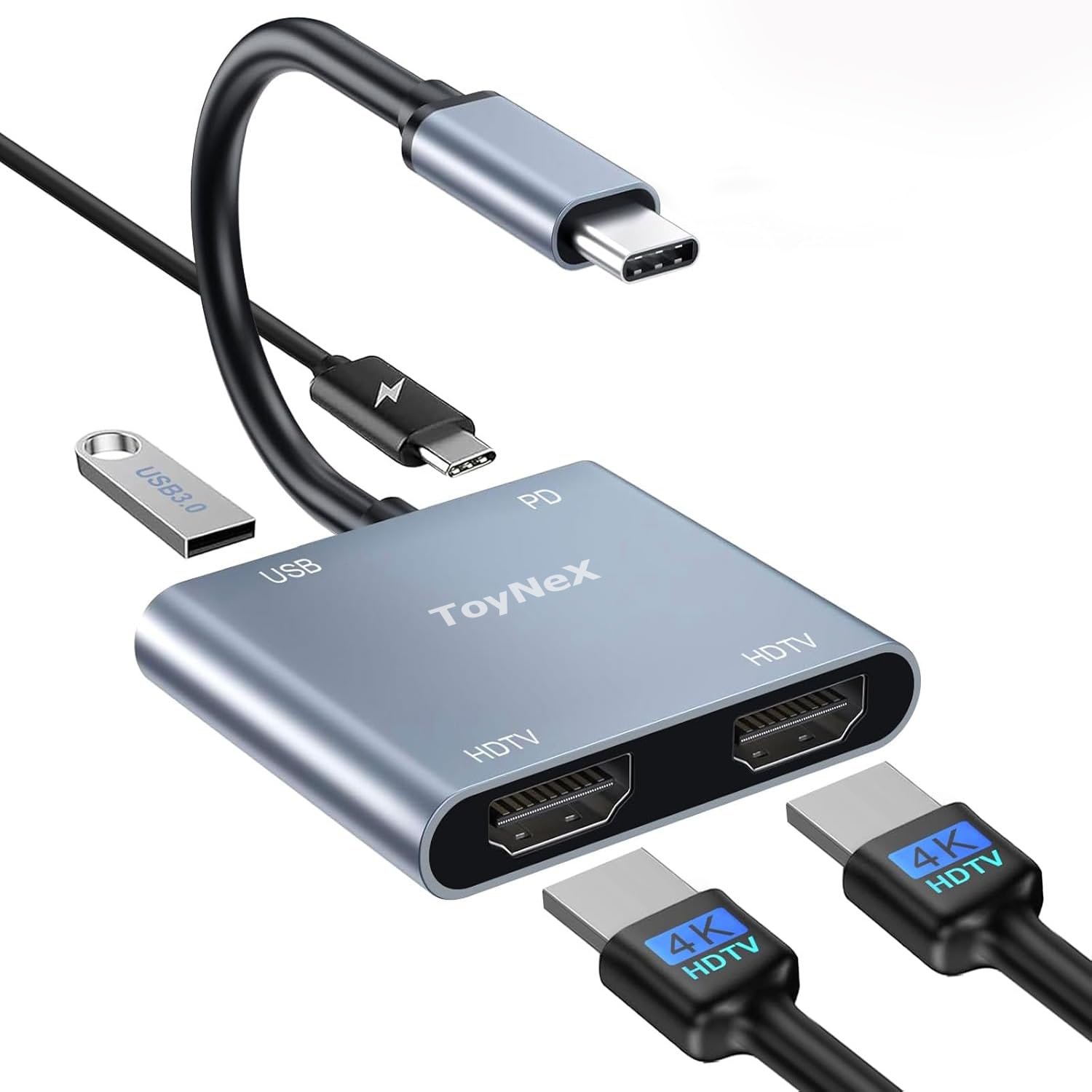 ToyNeX USB C to Dual HDMI Adapter 4K@60Hz, Type C Hdmi Splitter for Dual Monitors with USB 3.0, 100W Fast Charging, USB Hub with 2-HDMI Extended Display for MaK-Book, USB-C Laptop.(Multicolor)-image-18
