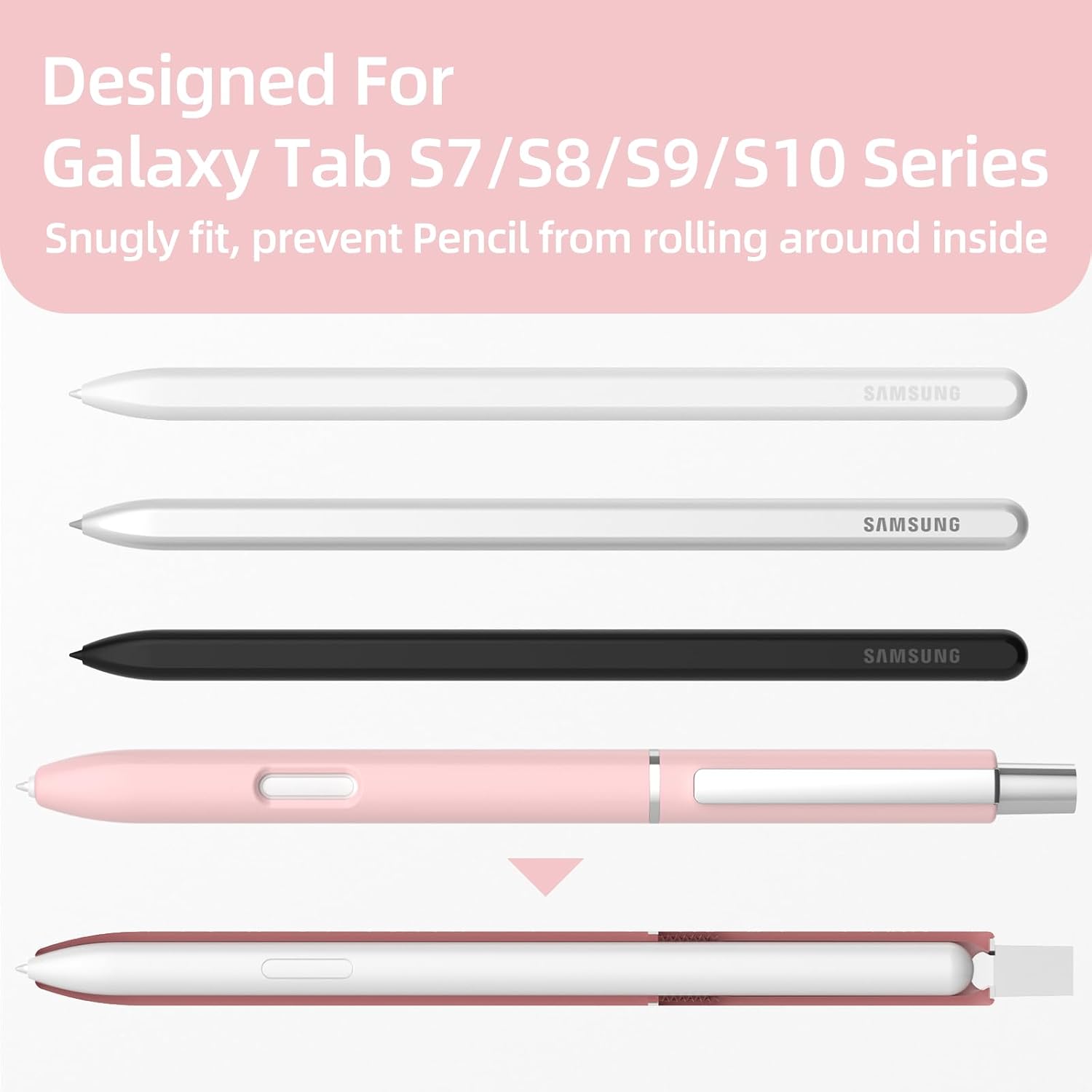 AZF Pencil Case Compatible with Samsung Galaxy Tab S7/S7plus/S8/S8Ultra/S9/S9 Ultra/S10 S Pen Case,with Sturdy Clip,Hard PC S Pen Cover,Support Double-Tap,Light. (Pink)