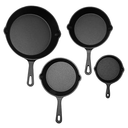 Aynaxcol 4 Pack Mini Cast Iron Skillet with Double Drip 4'',8'',6'',5.5'' Pre-Seasoned Cast Iron Skillet Set Small Frying Pans for Stove, Oven, Grill Safe, Indoor and Outdoor Use, Non-Stick(4Pack)