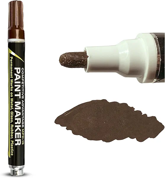 Competitive Advantage Enamel Paint Markers MPD-15 | BROWN - 1 Pack | Permanent Marks on Metal, Glass, Rubber, Plastic & more, Waterproof UV Resistant