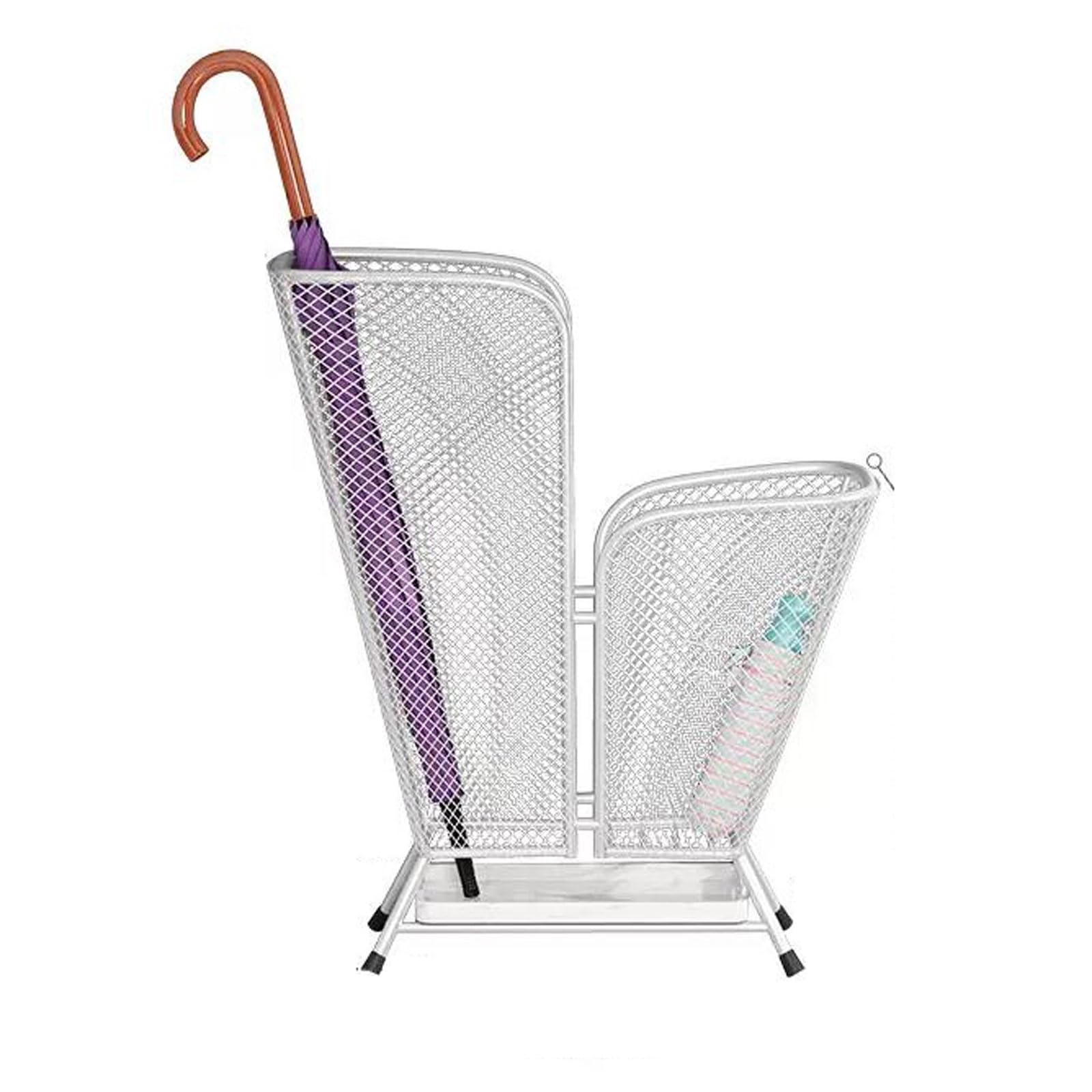 Lizhuzhuzs28 Freestanding Metal Umbrella Storage Rack Stand, Household Commercial Indoor, Bucket Holder With Marble Drip Tray,Double Layer Office(White)