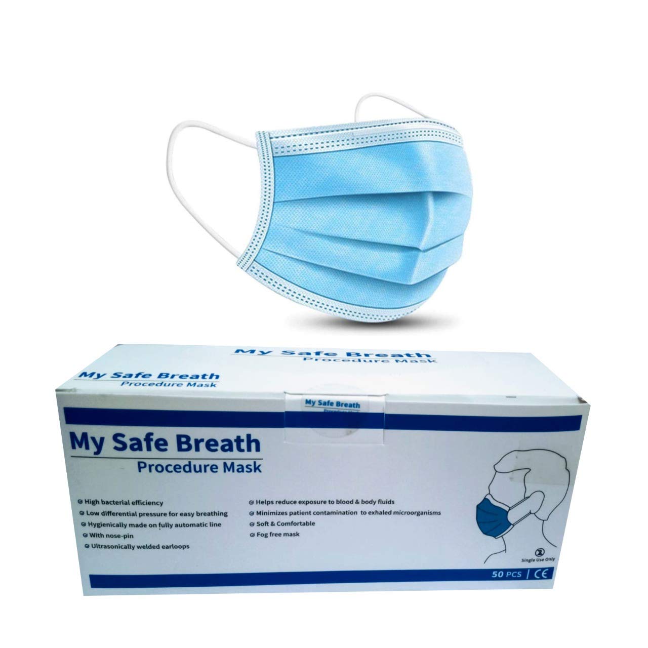 Robotic Machine Made 3 Ply Disposable Surgical Face Masks, Bacterial/Viral Filtration Efficiency ≥ 95%, CE & ISO Certified (Sealed box packing)